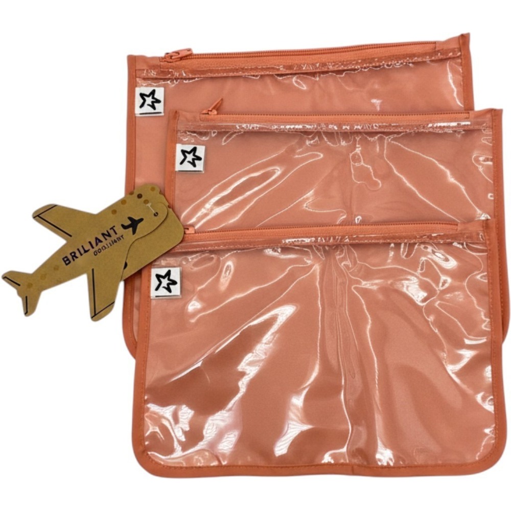Peach Travel Organizer Set – 3 Clear Zipper Pouches, TSA Approved Toiletry & Mak